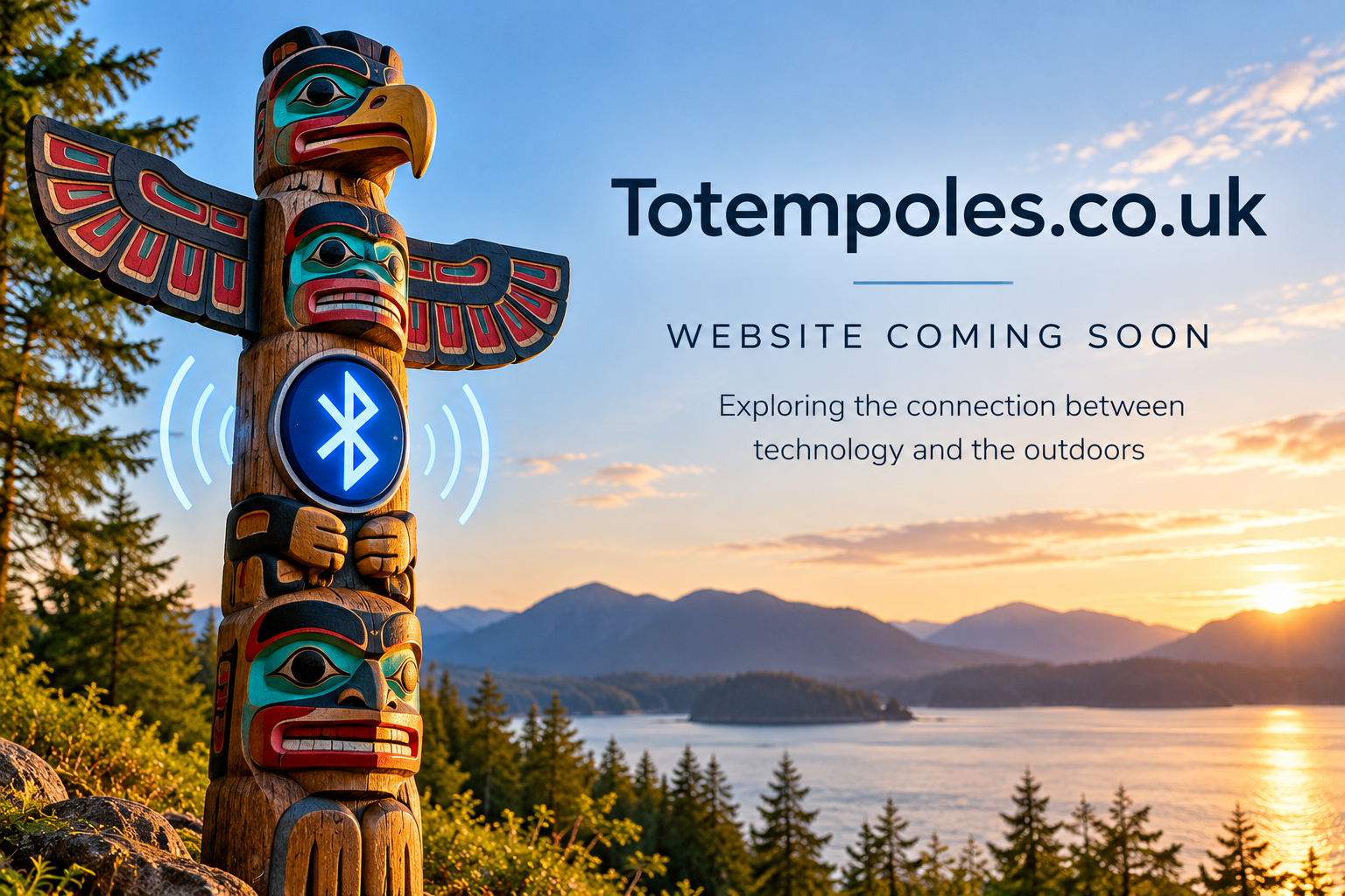 Carved totem pole featuring a Bluetooth symbol